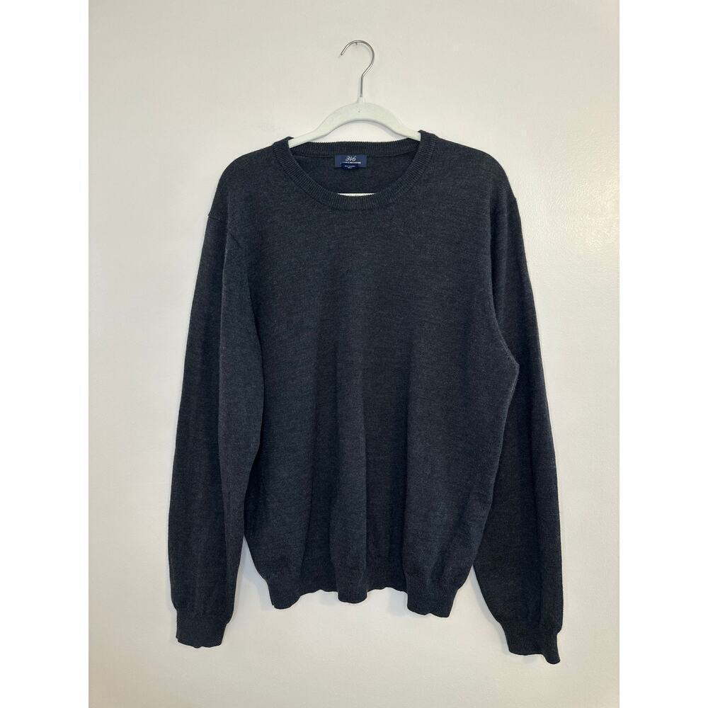 Brooks Brothers Mens Strech Charcoal Grey Merino Wool Blend Crew Sweater Large